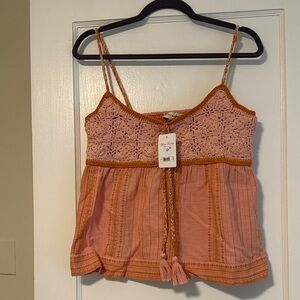 Lucky Brand Pink and Orange Crochet Camisole